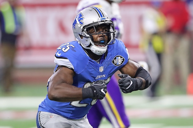 DETROIT, MI - NOVEMBER 24: Theo Riddick #25 of the Detroit Lions reacts after running for a first down during the third quarter of the annual Thanksgiving game against the Minnesota Vikings at Ford Field on November 24, 2016 in Detroit, Michigan. Detroit defeated Minnesota 16-13. (Photo by Leon Halip/Getty Images)