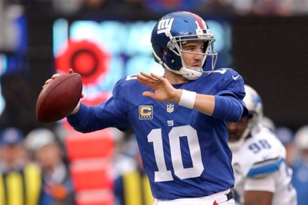 New York Giants quarterback Eli Manning (10) in action against the Detroit Lions during an NFL game at MetLife Stadium in East Rutherford, N.J. on Sunday, Dec. 18, 2016. (AP Photo/Brad Penner)