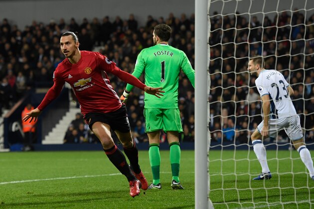 WEST BROMWICH, ENGLAND - DECEMBER 17:  Zlatan Ibrahimovic of Manchester United celebrates scoring his sides first goal during the Premier League match between West Bromwich Albion and Manchester United at The Hawthorns on December 17, 2016 in West Bromwich, England.  (Photo by Stu Forster/Getty Images)