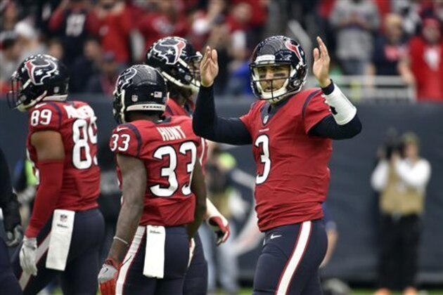 Houston Texans quarterback Tom Savage (3) looks to the sideline during the first half of an NFL football game against the Jacksonville Jaguars Sunday, Dec. 18, 2016, in Houston. (AP Photo/Eric Christian Smith)