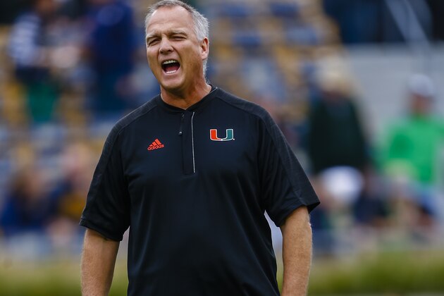 SOUTH BEND, IN - OCTOBER 29: Head coach Mark Richt of the Miami Hurricanes is seen during the game against the Notre Dame Fighting Irish at Notre Dame Stadium on October 29, 2016 in South Bend, Indiana. Notre Dame defeated Miami 30-27. (Photo by Michael Hickey/Getty Images)