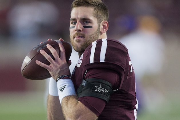 COLLEGE STATION, TX - NOVEMBER 24: Trevor Knight #8 of the Texas A&M Aggies warms up before playing the LSU Tigers at Kyle Field on November 24, 2016 in College Station, Texas.  (Photo by Bob Levey/Getty Images)