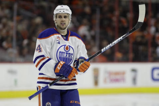 Edmonton Oilers' Kris Russell in action during an NHL hockey game against the Philadelphia Flyers, Thursday, Dec. 8, 2016, in Philadelphia. (AP Photo/Matt Slocum)