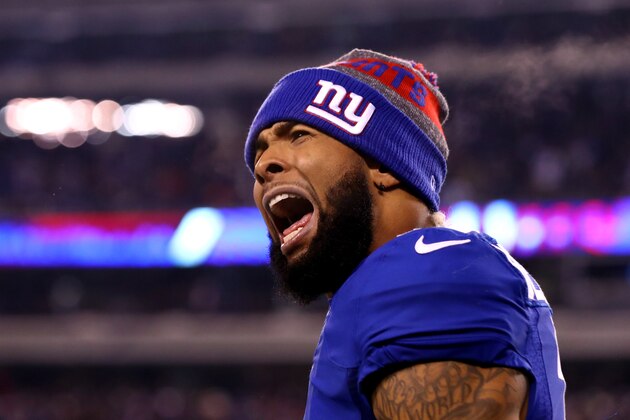EAST RUTHERFORD, NJ - DECEMBER 11:  Odell Beckham Jr. #13 of the New York Giants shouts against the Dallas Cowboys during the fourth quarter of the game at MetLife Stadium on December 11, 2016 in East Rutherford, New Jersey.  (Photo by Al Bello/Getty Images)