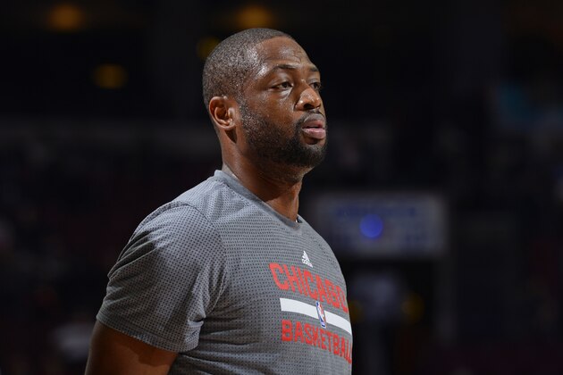 PHILADELPHIA, PA - NOVEMBER 25:  A close up shot of Dwyane Wade #3 of the Chicago Bulls during the game against the Philadelphia 76ers on November 25, 2016 at Wells Fargo Arena in Philadelphia, Pennsylvania. NOTE TO USER: User expressly acknowledges and agrees that, by downloading and or using this photograph, user is consenting to the terms and conditions of the Getty Images License Agreement. Mandatory Copyright Notice: Copyright 2016 NBAE (Photo by David Dow/NBAE via Getty Images)