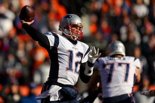 DENVER, CO - DECEMBER 18:  Quarterback Tom Brady #12 of the New England Patriots passes against the Denver Broncos in the first quarter of a game at Sports Authority Field at Mile High on December 18, 2016 in Denver, Colorado. (Photo by Justin Edmonds/Getty Images)