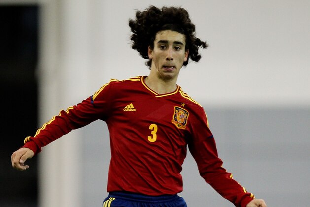 BURTON-UPON-TRENT, ENGLAND - FEBRUARY 14:  Marc Cucurella of Spain in action during a U16 Internation match between Spain and Denmark at St Georges Park on February 14, 2014 in Burton-upon-Trent, England.  (Photo by Ben Hoskins/Getty Images)