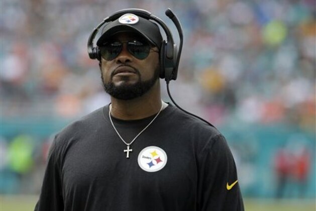 Pittsburgh Steelers head coach Mike Tomlin watches the game during the first half of an NFL football game against the Miami Dolphins, Sunday, Oct. 16, 2016, in Miami Gardens, Fla. (AP Photo/Lynne Sladky)