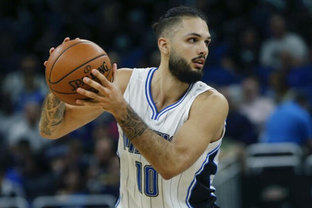 Orlando Magic guard Evan Fournier (10) looks to pass during an NBA basketball game in Orlando, Fla., on Friday, Dec. 16, 2016. The Orlando Magic beat the Brooklyn Nets 118-111. (AP Photo/Reinhold Matay)