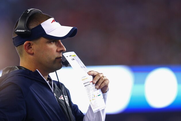 FOXBORO, MA - SEPTEMBER 22:  New England Patriots offensive coordinator Josh McDaniels looks on during the game against the Houston Texans at Gillette Stadium on September 22, 2016 in Foxboro, Massachusetts.  (Photo by Maddie Meyer/Getty Images)