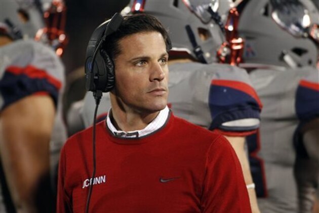 Connecticut head coach Bob Diaco looks on during the second quarter of an NCAA college football game against East Carolina, Friday, Oct. 30, 2015, in East Hartford, Conn. (AP Photo/Stew Milne)