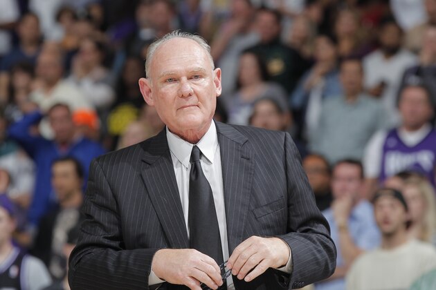 SACRAMENTO, CA - APRIL 1: Head coach George Karl of the Sacramento Kings coaches against the Miami Heat on April 1, 2016 at Sleep Train Arena in Sacramento, California. NOTE TO USER: User expressly acknowledges and agrees that, by downloading and or using this photograph, User is consenting to the terms and conditions of the Getty Images Agreement. Mandatory Copyright Notice: Copyright 2016 NBAE (Photo by Rocky Widner/NBAE via Getty Images)