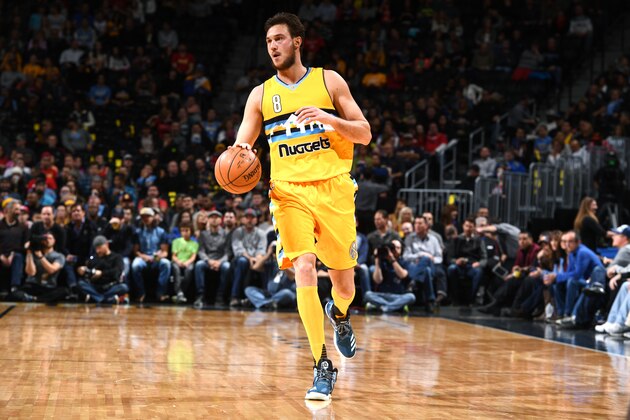 DENVER, CO - DECEMBER 2: Danilo Gallinari #8 of the Denver Nuggets brings the ball up court during the game against the Houston Rockets on December 2, 2016 at the Pepsi Center in Denver, Colorado. NOTE TO USER: User expressly acknowledges and agrees that, by downloading and/or using this Photograph, user is consenting to the terms and conditions of the Getty Images License Agreement. Mandatory Copyright Notice: Copyright 2016 NBAE (Photo by Garrett Ellwood/NBAE via Getty Images)