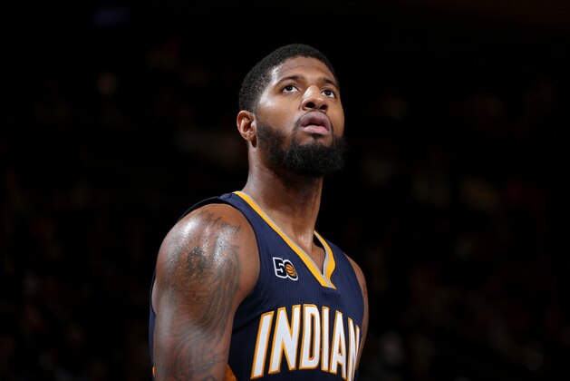 NEW YORK, NY - DECEMBER 20:  Paul George #13 of the Indiana Pacers looks on during a game against the New York Knicks on December 20, 2016 at Madison Square Garden in New York City, New York. NOTE TO USER: User expressly acknowledges and agrees that, by downloading and/or using this photograph, user is consenting to the terms and conditions of the Getty Images License Agreement. Mandatory Copyright Notice: Copyright 2016 NBAE  (Photo by Nathaniel S. Butler/NBAE via Getty Images)