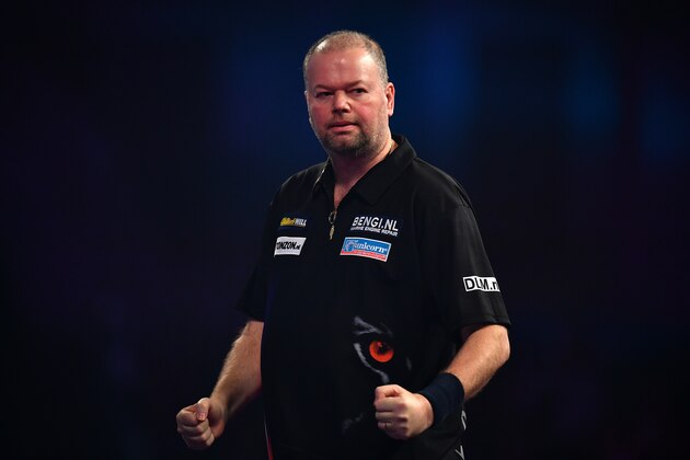 LONDON, ENGLAND - DECEMBER 20:  Raymond van Barneveld of the Netherlands reacts during the first round match against Robbie Green of Great Britain on day six of the 2017 William Hill PDC World Darts Championships at Alexandra Palace on December 20, 2016 in London, England. (Photo by Dan Mullan/Getty Images)