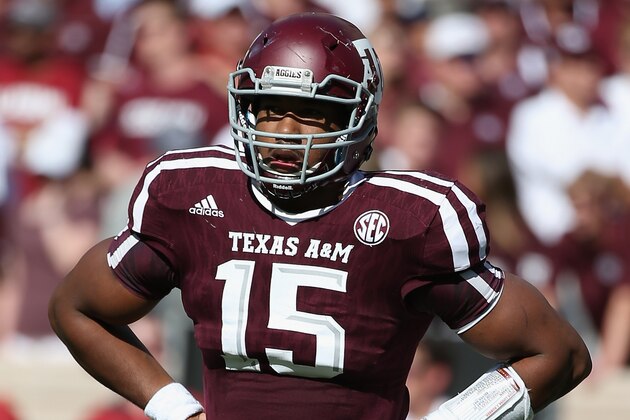 COLLEGE STATION, TX - OCTOBER 17:  Myles Garrett #15 of the Texas A&M Aggies is seen on the field during their game against the Alabama Crimson Tide at Kyle Field on October 17, 2015 in College Station, Texas.  (Photo by Scott Halleran/Getty Images)