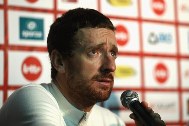 GENT, BELGIUM - NOVEMBER 20:  Sir Bradley Wiggins of Great Britain and Team John Saey - Callant talks in a press conference after victory during the final day of the 76th 6 Days of Gent race at Kuipke Track Velodrome on November 20, 2016 in Gent, Belgium.  (Photo by Bryn Lennon/Getty Images)