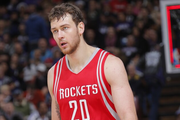 Sacramento, CA - DECEMBER 15: Donatas Motiejunas #20 of the Houston Rockets during the game against the Sacramento Kings on December 15, 2015 at Sleep Train Arena in Sacramento, California. NOTE TO USER: User expressly acknowledges and agrees that, by downloading and or using this Photograph, user is consenting to the terms and conditions of the Getty Images License Agreement. Mandatory Copyright Notice: Copyright 2015 NBAE (Photo by Rocky Widner/NBAE via Getty Images)