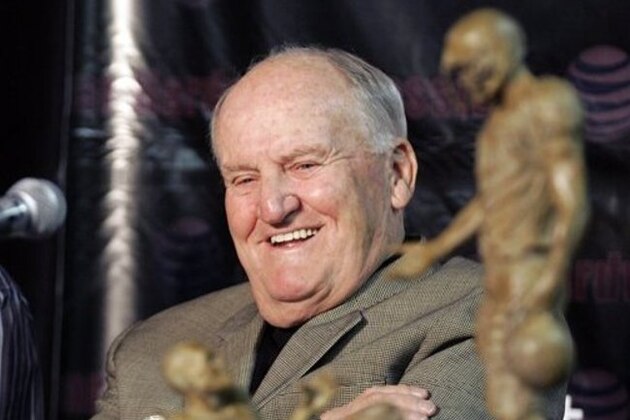 FILE - In this Dec. 20, 2007 file photo, former Brigham Young football coach LaVell Edwards talks about the Awards & Recognition Association Sportsmanship Award, during a news conference in Seattle. Mention the WAC to coach Edwards, and he thinks back to BYU's 1984 national championship. Now, the Western Athletic Conference appears to be going from beast to bust. The football conference that once spanned four time zones faces extinction as other super conferences rule the land.  (AP Photo/Ted S. Warren, File)