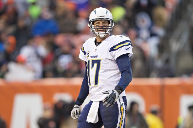 CLEVELAND, OH - DECEMBER 24:  Philip Rivers #17 of the San Diego Chargers looks toward the sidelines during a game against the Cleveland Browns at FirstEnergy Stadium on December 24, 2016 in Cleveland, Ohio.  The Browns defeated the Chargers 20-17.  (Photo by Wesley Hitt/Getty Images)