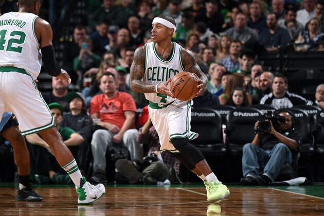BOSTON, MA - DECEMBER 27: Isaiah Thomas #4 of the Boston Celtics handles the ball during the game against the Memphis Grizzlies on December 27, 2016 at TD Garden in Boston, Massachusetts. NOTE TO USER: User expressly acknowledges and agrees that, by downloading and or using this Photograph, user is consenting to the terms and conditions of the Getty Images License Agreement. Mandatory Copyright Notice: Copyright 2016 NBAE (Photo by Brian Babineau/NBAE via Getty Images)