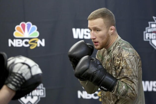 WSOF Lightweight Champion Justin Gaethje is seen at the WSOF 34 Open workouts on Wednesday, December 28, 2016 in New York. (AP Photo/Gregory Payan)