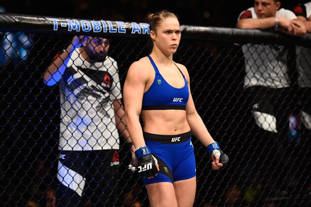 LAS VEGAS, NV - DECEMBER 30:  Ronda Rousey prepares to face Amanda Nunes of Brazil in their UFC women's bantamweight championship bout during the UFC 207 event at T-Mobile Arena on December 30, 2016 in Las Vegas, Nevada.  (Photo by Jeff Bottari/Zuffa LLC/Zuffa LLC via Getty Images)
