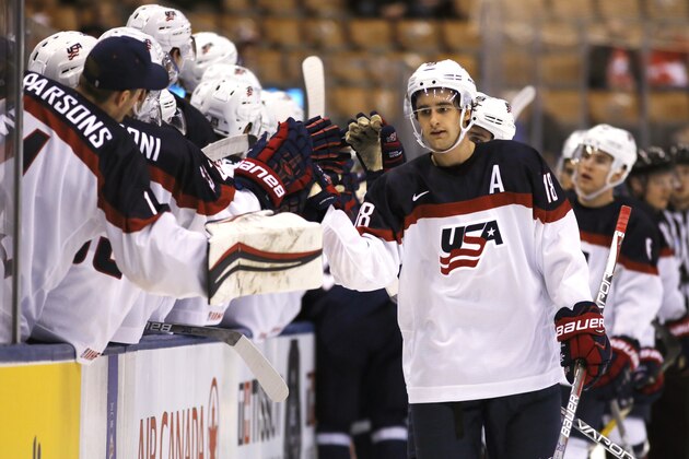 TORONTO, ON - DECEMBER 28: Colin White #18 of United States celebrates his goal in a preliminary game during the IIHF World Junior Championship on December 28, 2016 at the Air Canada Centre in Toronto, Canada. (Photo by Adam Pulicicchio/Getty Images)