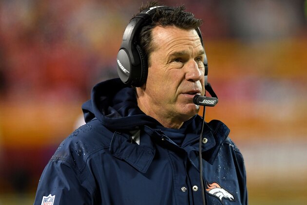 KANSAS CITY, MO - DECEMBER 25:  Head coach Gary Kubiak of the Denver Broncos watches from the sidelines during the game against the Kansas City Chiefs at Arrowhead Stadium on December 25, 2016 in Kansas City, Missouri.  (Photo by Reed Hoffmann/Getty Images)