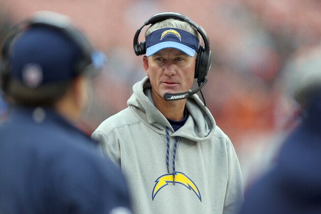 CLEVELAND, OH - DECEMBER 24:  Mike McCoy of the San Diego Chargers looks on against the Cleveland Browns at FirstEnergy Stadium on December 24, 2016 in Cleveland, Ohio. (Photo by Wesley Hitt/Getty Images)