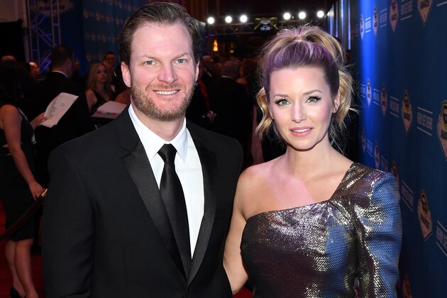 LAS VEGAS, NV - DECEMBER 02:  NASCAR Sprint Cup Series driver Dale Earnhardt Jr. (L) and his fiancee Amy Reimann attend the 2016 NASCAR Sprint Cup Series Awards at Wynn Las Vegas on December 2, 2016 in Las Vegas, Nevada.  (Photo by Ethan Miller/Getty Images)