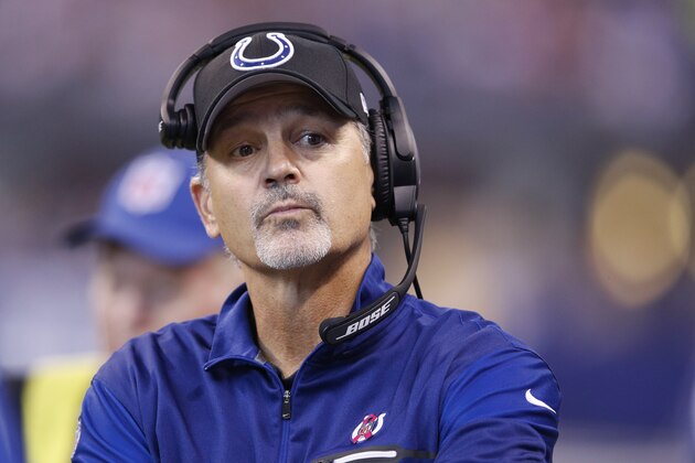INDIANAPOLIS, IN - OCTOBER 30: Head coach Chuck Pagano of the Indianapolis Colts looks on against the Kansas City Chiefs during the game at Lucas Oil Stadium on October 30, 2016 in Indianapolis, Indiana. The Chiefs defeated the Colts 30-14. (Photo by Joe Robbins/Getty Images)