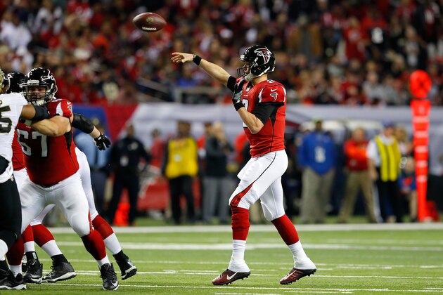 ATLANTA, GA - JANUARY 01: Matt Ryan #2 of the Atlanta Falcons throws a pass during the first half against the New Orleans Saints at the Georgia Dome on January 1, 2017 in Atlanta, Georgia. (Photo by Kevin C.  Cox/Getty Images)