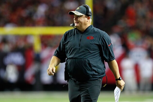 ATLANTA, GA - DECEMBER 18: Head coach Chip Kelly of the San Francisco 49ers looks on during the first half against the Atlanta Falcons at the Georgia Dome on December 18, 2016 in Atlanta, Georgia. (Photo by Kevin C. Cox/Getty Images)
