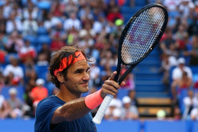 PERTH, AUSTRALIA - DECEMBER 29:  Roger Federer of Switzerland acknowledges the spectators after a practice session at the Perth Arena on December 29, 2016 in Perth, Australia.  (Photo by Paul Kane/Getty Images)