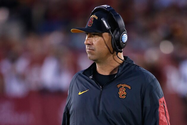 LOS ANGELES, CA - OCTOBER 08:  Head coach Steve Sarkisian of the USC Trojans during the first half of a game against the Washington Huskies  at Los Angeles Memorial Coliseum on October 8, 2015 in Los Angeles, California.  (Photo by Sean Haffey/Getty Images)