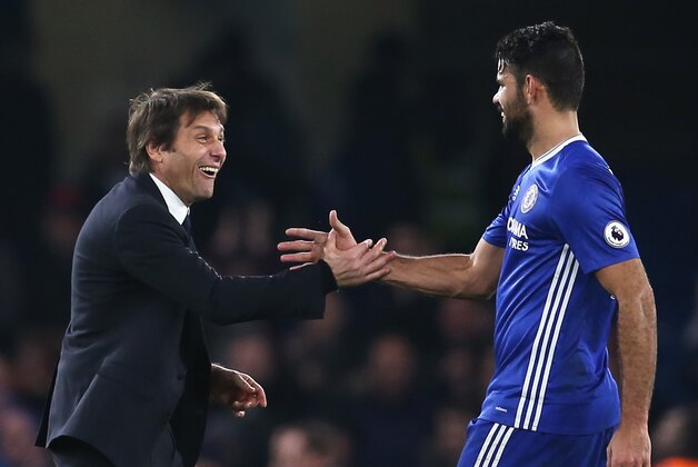 LONDON, ENGLAND - DECEMBER 31: Antonio Conte (L), Manager of Chelsea congratulates Diego Costa (R) after the Premier League match between Chelsea and Stoke City at Stamford Bridge on December 31, 2016 in London, England. (Photo by Steve Bardens/Getty Images) LONDON, ENGLAND - DECEMBER 31: Antonio Conte (L), Manager of Chelsea congratulates Diego Costa (R) after the Premier League match between Chelsea and Stoke City at Stamford Bridge on December 31, 2016 in London, England. (Photo by Steve Bardens/Getty Images)