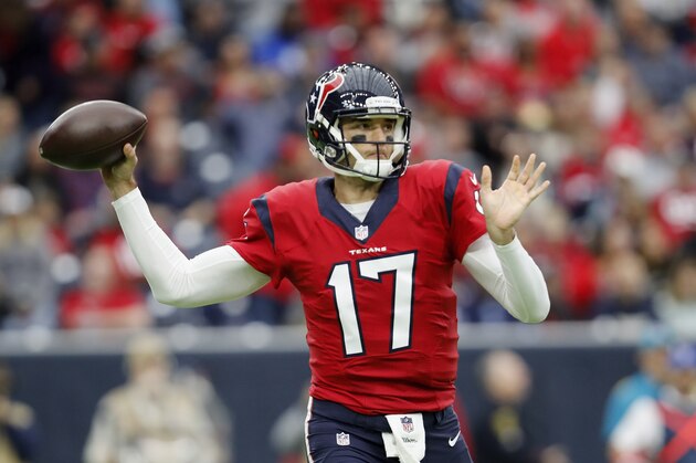 HOUSTON, TX - DECEMBER 18:  Brock Osweiler #17 of the Houston Texans looks to pass against the Jacksonville Jaguars in the first quarter at NRG Stadium on December 18, 2016 in Houston, Texas.  (Photo by Tim Warner/Getty Images)