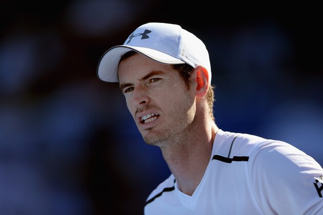 ABU DHABI, UNITED ARAB EMIRATES - DECEMBER 31:  Andy Murray of Great Britain looks on during the play-off match for third place of the Mubadala World Tennis Championship at Zayed Sport City  on December 31, 2016 in Abu Dhabi, United Arab Emirates.  (Photo by Francois Nel/Getty Images)