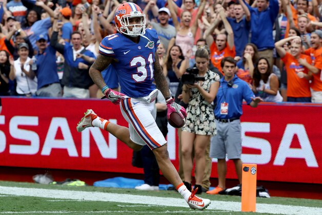 GAINESVILLE, FL - OCTOBER 15: Teez Tabor #31 of the Florida Gators crosses the goal line for a touchdown after making an interception during the game against the Missouri Tigers at Ben Hill Griffin Stadium on October 15, 2016 in Gainesville, Florida. (Photo by Sam Greenwood/Getty Images) GAINESVILLE, FL - OCTOBER 15: Teez Tabor #31 of the Florida Gators crosses the goal line for a touchdown after making an interception during the game against the Missouri Tigers at Ben Hill Griffin Stadium on October 15, 2016 in Gainesville, Florida. (Photo by Sam Greenwood/Getty Images)
