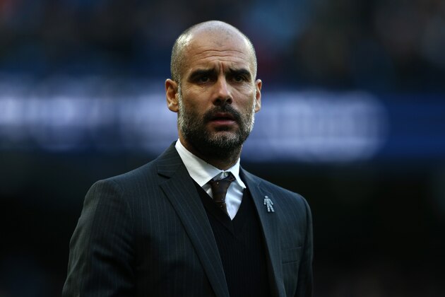 MANCHESTER, ENGLAND - JANUARY 02:  Josep Guardiola, Manager of Manchester City looks on prior to the Premier League match between Manchester City and Burnley at Etihad Stadium on January 2, 2017 in Manchester, England.  (Photo by Jan Kruger/Getty Images)