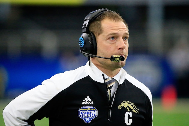 ARLINGTON, TX - JANUARY 02:  P.J. Fleck, head coach of the Western Michigan Broncos looks on during the 81st Goodyear Cotton Bowl Classic between Western Michigan and Wisconsin at AT&T Stadium on January 2, 2017 in Arlington, Texas.  (Photo by Ron Jenkins/Getty Images)