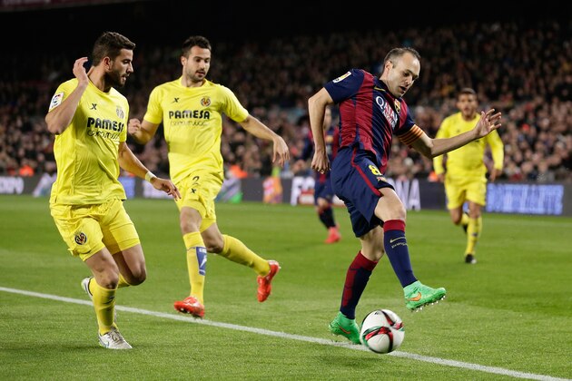 Andres Iniesta of FC Barcelona (R) during the Copa del Rey match between FC Barcelona and Villarreal at Camp Nou on february 11, 2015 in Barcelona, Spain(Photo by VI Images via Getty Images)