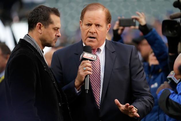 CLEVELAND, OH - OCTOBER 25:  Broadcaster Chris Berman of ESPN is seen on the field before Game One of the 2016 World Series between the Chicago Cubs and the Cleveland Indians at Progressive Field on October 25, 2016 in Cleveland, Ohio.  (Photo by Jamie Squire/Getty Images)