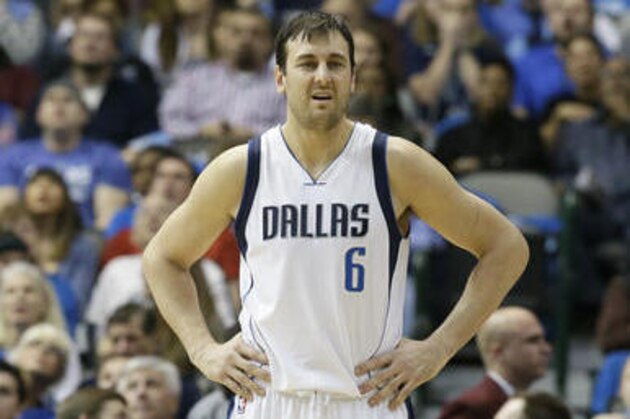 Dallas Mavericks center Andrew Bogut (6) reacts to a call during the first half of an NBA basketball game against the Houston Rockets in Dallas, Tuesday, Dec. 27, 2016. (AP Photo/LM Otero)