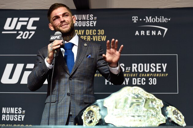 LAS VEGAS, NV - DECEMBER 30: UFC bantamweight champion Cody Garbrandt speaks to the media after the UFC 207 event inside T-Mobile Arena on December 30, 2016 in Las Vegas, Nevada. (Photo by Brandon Magnus/Zuffa LLC/Zuffa LLC via Getty Images) LAS VEGAS, NV - DECEMBER 30: UFC bantamweight champion Cody Garbrandt speaks to the media after the UFC 207 event inside T-Mobile Arena on December 30, 2016 in Las Vegas, Nevada. (Photo by Brandon Magnus/Zuffa LLC/Zuffa LLC via Getty Images)