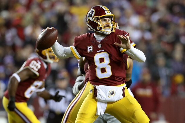 LANDOVER, MD - JANUARY 01: Quarterback Kirk Cousins #8 of the Washington Redskins passes the ball against the New York Giants in the second quarter at FedExField on January 1, 2017 in Landover, Maryland. (Photo by Rob Carr/Getty Images)