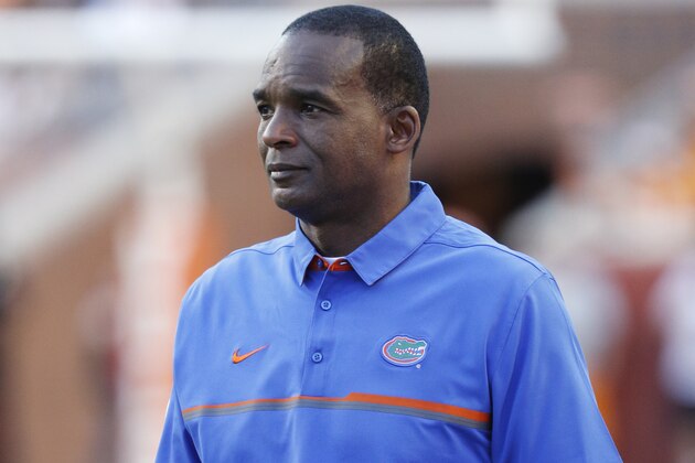 KNOXVILLE, TN - SEPTEMBER 24: Associate head coach Randy Shannon of the Florida Gators looks on during the game against the Tennessee Volunteers at Neyland Stadium on September 24, 2016 in Knoxville, Tennessee. Tennessee defeated Florida 38-28. (Photo by Joe Robbins/Getty Images)