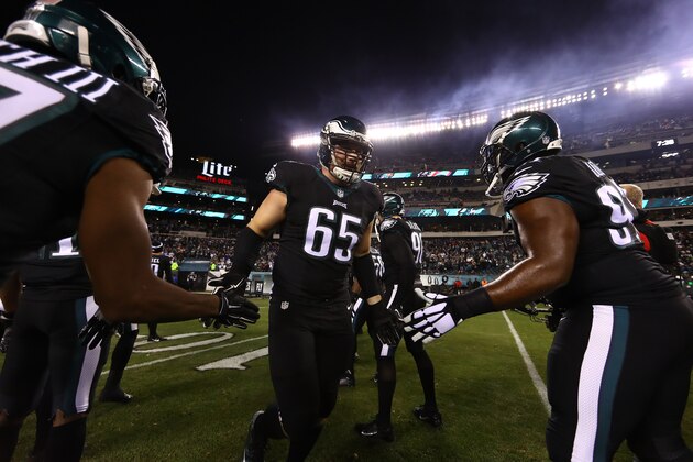 PHILADELPHIA, PA - DECEMBER 22:   Lane Johnson #65 of the Philadelphia Eagles enters the field before the game against the New York Giants at Lincoln Financial Field on December 22, 2016 in Philadelphia, Pennsylvania.  (Photo by Al Bello/Getty Images)