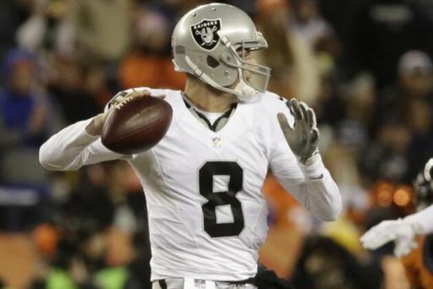Oakland Raiders quarterback Connor Cook passes against the Denver Broncos in the second half of an NFL football game, Sunday, Jan. 1, 2017, in Denver. (AP Photo/Jack Dempsey)